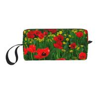 Impresión del Paisaje del Prado de la Granja del Campo de Amapola roja, Bolsa de Maquillaje Bolsa de cosméticos Bolsa de artículos de tocador de Viaje portátil Bolsa de Maquillaje