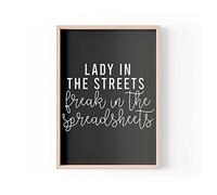 Impresión divertida con cita | impresiones para el hogar | Lady In The Streets Freak In The Spreadsheets | Arte de pared de oficina | A4 A3 A5 * Marco no incluido* - PBH102