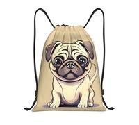 Impresión Divertida De Cachorros De Pug De Dibujos Animados Bolsa De Hombro Doble Deporte Mochila Deportiva Ajustable Bolsa De Cuerdas para Adulto Zapatos Mujeres 36X42Cm