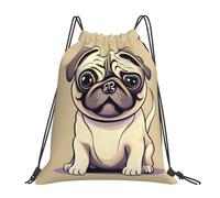 Impresión Divertida De Cachorros De Pug De Dibujos Animados Bolsa De Hombro Doble Mochila Gimnasio Fácil De Doblar Ajustable Bolsa De Gimnasio para Almacenamiento Al Aire Libre 36X42Cm