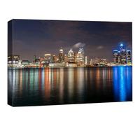 Impresión en lienzo de arte de pared con el horizonte nocturno de la ciudad de Michigan, arquitectura y mapa, paisaje urbano, fotografía, paisaje colorido para dormitorio (40 x 60 cm, sin marco)