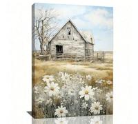 Impresión en lienzo de arte de pared de casa de campo rústica, pintura de granero y árbol desnudo, imágenes campestres, póster XXL de obra de arte para oficina y dormitorio (20 x 30 cm/sin marco)