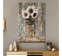 Impresión en lienzo de arte rústico para pared: girasoles de granja, póster artístico para dormitorio, sala de estar, cocina, fotos de pared (40x50cm/16x20in/sin marco)