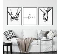 Impresión En Lienzo De Manos Tomadas, Dibujo A Carboncillo En Blanco Y Negro, Pintura De Pareja, Póster Con Cita De Amor, Decoración De Pared Para Dormitorio Y Sala De Estar 30X40Cmx3Pcs Sin Marco