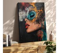 Impresión en lienzo de mujer tatuada mexicana - Póster de arte abstracto moderno con retratos de humo XXL para sala de estar (80 x 120 cm/sin marco)