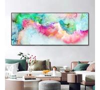 Impresión en lienzo de nube azul claro y verde, pintura al óleo abstracta, cuadro de pared "Think Independent" para sala de estar, póster de arte moderno (25 x 50 cm)