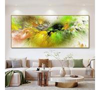 Impresión en lienzo de nube azul claro y verde, pintura al óleo abstracta, imagen de pared independiente para sala de estar, póster de arte moderno (50 x 100 cm)