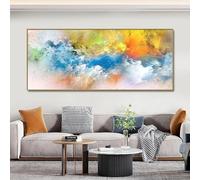 Impresión en lienzo de nube azul claro y verde, pintura al óleo abstracta, imagen de pared independiente para sala de estar, póster de arte moderno (30 x 60 cm)