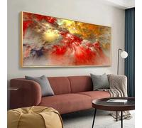 Impresión en lienzo de nube azul claro y verde, pintura al óleo abstracta, imagen de pared independiente para sala de estar, póster de arte moderno (40 x 80 cm)