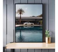 Impresión en lienzo de paisaje de palmeras de coche vintage, póster de retrato interior, pintura encáustica, obra de arte para decoración del hogar, 50 x 70 cm, sin marco