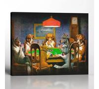 Impresión en lienzo Perros jugando al póquer Impresión artística en lienzo y pósteres Perros jugando a las cartas, decoración de sala de póquer 35x55cm(14x22 pulgadas) marco interior