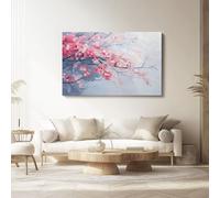 Impresión en lienzo sin marco Cuadro Al Óleo Pintado A Mano Flores De Cerezo 150 x 50 cm Decoración de pared Arte decorativo Pintura mural Sala de estar Dormitorio Oficina, Rosa Gris