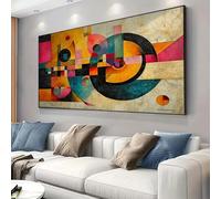 Impresión enmarcada de arte de pared en lienzo: gran arte abstracto moderno con diseño geométrico vibrante y decoración de pared con temática de pensamiento giratorio 75x150cm(30x59in)