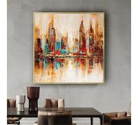 Impresión enmarcada de arte de pared en lienzo - Pintura abstracta en lienzo, arte de pared de ciudad moderna para decoración de sala de estar, imágenes artísticas 75x75cm(30x30in)