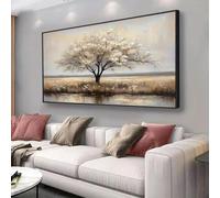 Impresión enmarcada de arte mural en lienzo: gran lienzo abstracto de árbol, pintura mural, árbol con flores blancas, paisaje, decoración de pasillo 60x123cm(24x48in)