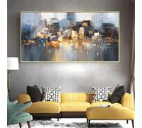 Impresión enmarcada de arte mural en lienzo: paisaje abstracto de ciudad, barco de lluvia, pintura en lienzo, impresiones, arte de pared, imágenes, decoración del hogar 25x50cm(10x20in)
