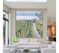 Impresión enmarcada de lienzo para pared - Arte de pared verde pintura grande lienzo paisaje grande verde azul pintura colorida decoración del hogar 50x50cm(20x20in) con marco