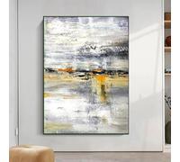 Impresión enmarcada de lienzo para pared: gran pintura original en lienzo para sala de estar cuadros dorados pinturas blancas y grises 90x135cm(35x53in) con marco
