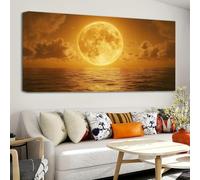 Impresión enmarcada de lienzo para pared: gran puesta de sol amarilla sobre el mar, ideal para decorar el comedor, la cocina y el hogar (75x150cm/30x59in)