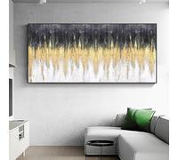 Impresión enmarcada de lienzo para pared: lienzo con pintura de pan de oro arte de pared grande pintura abstracta con lámina de oro decoración para sala de estar 65x125cm(26x49in) con marco