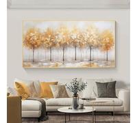 Impresión enmarcada de lienzo para pared: pintura abstracta de árbol con lámina dorada lienzo grande arte de pared pintura abstracta de bosque decoración dorada 25x50cm(10x20in) con marco