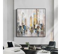 Impresión enmarcada de lienzo para pared pintura grande arte abstracto de ciudad horizonte arquitectura paisaje para decoración del hogar 40x40cm(16x16in) con marco