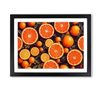 Impresión enmarcada en rodajas de fruta naranja H1022 para sala de estar, dormitorio, decoración de oficina en casa, cuadro listo para colgar, marco negro A4 (34 x 25 cm)