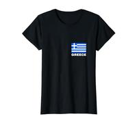 Impresión Frontal de la Bandera Griega Ellas Hellas Grecia Patriota Helénica Camiseta gráfica económica, Mujer, Negro, S