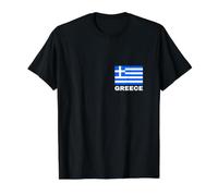 Impresión Frontal de la Bandera Griega Ellas Hellas Grecia Patriota Helénica Camiseta gráfica económica, Hombre, Negro, XL