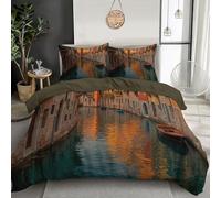 Impresión Fundas de Edredón Cama 90, Venecia Canales Funda de Nórdico, Transpirable Suave, Naranja-Marrón Juego Fundas Ropa de Cama Tradición Arquitectura para Individual y Matrimonio, 150x220cm