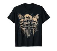 Impresión gótica estética emo de Cross Wings Y2K Alt Grunge Camiseta