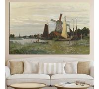 Impresión HD de Claude Monet, molino de viento en Zaandam, paisaje, pintura al óleo sobre lienzo, impresiones artísticas, póster, cuadro de pared para sala de estar (40 x 55 cm)