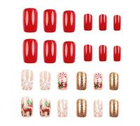 Impresión navideña 3D en las uñas - Juego de uñas artificiales cortas, manicura festiva ligera y cómoda | Arte decorativo de mano elegante para la belleza estacional para el salón de mujeres, lo tengo