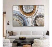 Impresión nórdica moderna sobre lienzo, pinturas al óleo con lámina dorada, círculos, líneas abstractas, arte de pared, decoración del hogar, imagen para habitación (60 x 90 cm/sin marco)