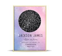 Impresión personalizada de mapa estelar | Colores disponibles enmarcados impresos | Póster de constelación personalizado | Arte mural con mapa del cielo nocturno | Regalo para ocasiones especiales