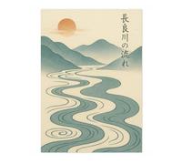 Impresión Póster Grabado Madera Anime Flujo Tranquilo,Arte Expositivo de Pared Retro,Cuadros en Tela Manga Viñeta,Estampas Decorativas Pared Estilo Edo,Decoración Hogar Salón Habitación,Sin Enmarcar