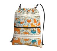 Impresión Saco De Gimnasio Impresión De Dibujos Animados De Gato Naranja Gym Bag Deportes Mochila con Cordón para Gimnasia, Piscina, Viajes