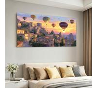 Impresión sobre lienzo, 120 x 60 cm, estilo europeo paisaje, cuadro decorativo de pared, ciudad atardecer, globo aerostático, cuadros decorativos de pared, dormitorio Horizontal Deco