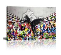 Impresión sobre lienzo de Banksy New World Graffiti de la calle Pop Art Impresión artística moderna XXL decoración de pared (con marco, 140 x 80 cm)