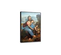 Impresión sobre lienzo de Leonardo da Vinci Poster-Religión famosa cuadros de pared moderno-Reproducciones de pinturas al óleo famosas(La Virgen y el Niño con Santa Ana) 50x75cm(20x30in)Marco negro