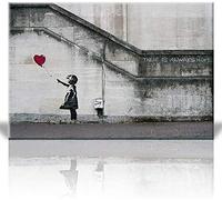 Impresión sobre lienzo Imágenes Banksy Girl with Red Balloon Graffiti Pared Cuadro Street Pop Art Pintura Impresión Moderno Murales XXL Decoración de pared (Con marco, 140 x 80 cm)
