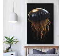 Impresión sobre lienzo personalizado con medusa negra y dorada, para familia, mascotas, boda, amigos, vacaciones, cumpleaños, 30 x 45 cm