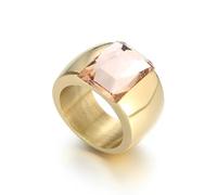 Impresionante anillo de cóctel grande de cristal de corte cuadrado, anillo de acero inoxidable chapado en oro grueso para mujeres y hombres, 10 mm, regalo de graduación, joyería de noche, Acero