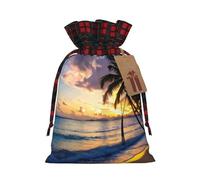 Impresionante bolsa de regalo con cordón de Navidad con estampado de playa de Jamaica, reutilizable para necesidades festivas de Navidad, bolsas de envoltura