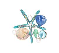 Impresionante Broche de Aleación de Cristal de Estrella de Mar Y Concha para Mujer, Broche de Perlas de Tendencia, Accesorios de Ropa(Azul)