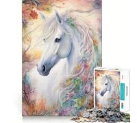 Impresionante Caballo Blanco para Adultos Rompecabezas de 1000 Piezas Rompecabezas Mental Divertido y Relajante Montaje de imágenes Una cálida Sorpresa 38x52cm