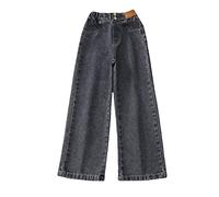 Impresionante chica cintura elástica alta flare pantalones adelgazantes pantalones largos casuales de pierna ancha pantalones vaqueros bikini niña pantalones largos, gris, 8-9 años