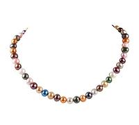 Impresionante collar de perlas de agua dulce multicolor 6 - 7 mm, longitud: 45 cm más 5 cm alargador de cadena - Presentado en una bonita caja de regalo.