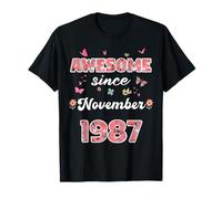 Impresionante desde noviembre 1987 flores 1987 Noviembre Cumpleaños Camiseta