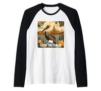 Impresionante Disfraz de pelícano marrón con Colores de Nueva Orleans Camiseta Manga Raglan